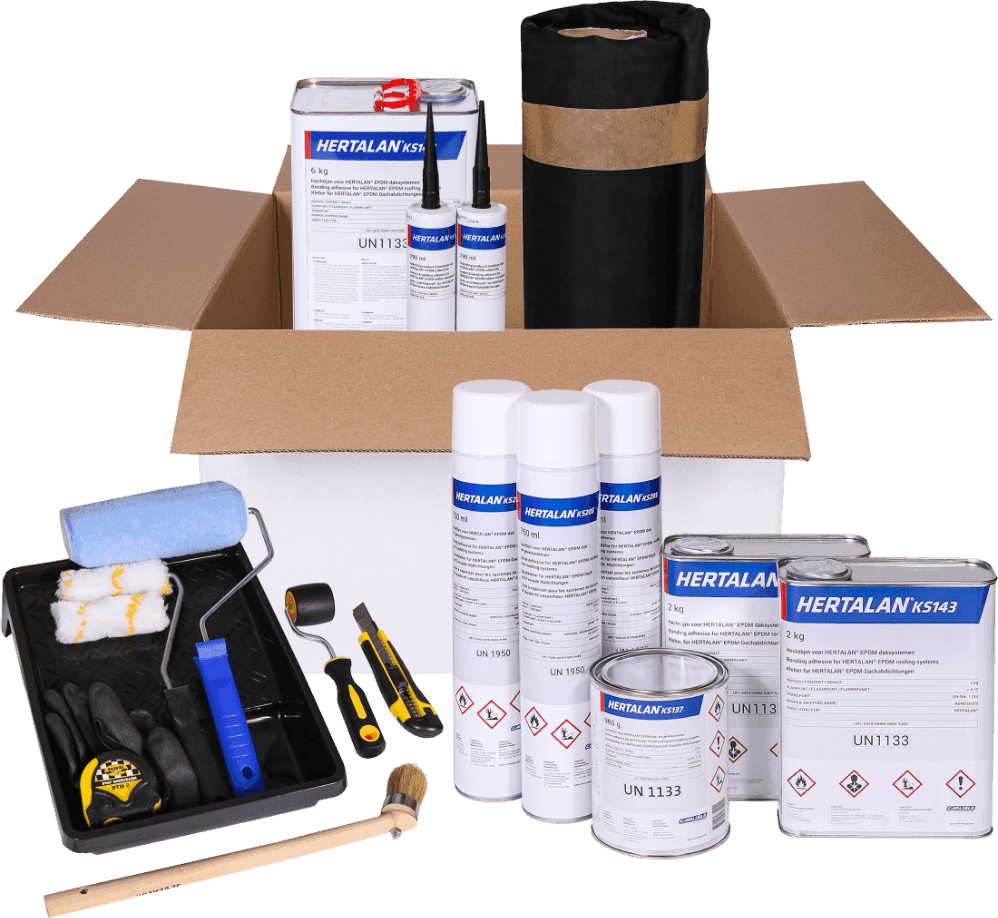 Hertalan EPDM dakpakket: Europese hot-bonded folie, KS-lijmen, kit en accessoires